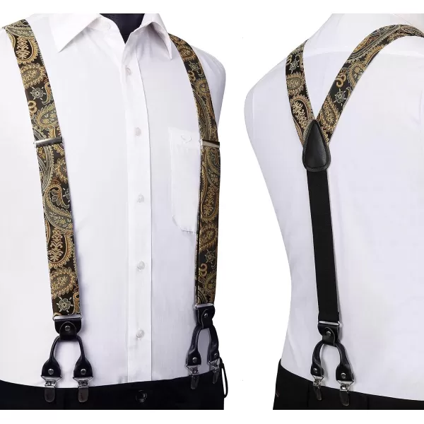 HISDERN Bow Tie and Suspenders for Men Floral Paisley Suspender Bowtie Set Adjustable Strong 6 Clips for Wedding Party