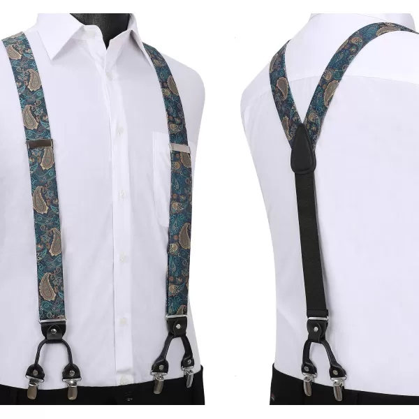 HISDERN Bow Tie and Suspenders for Men Floral Paisley Suspender Bowtie Set Adjustable Strong 6 Clips for Wedding Party