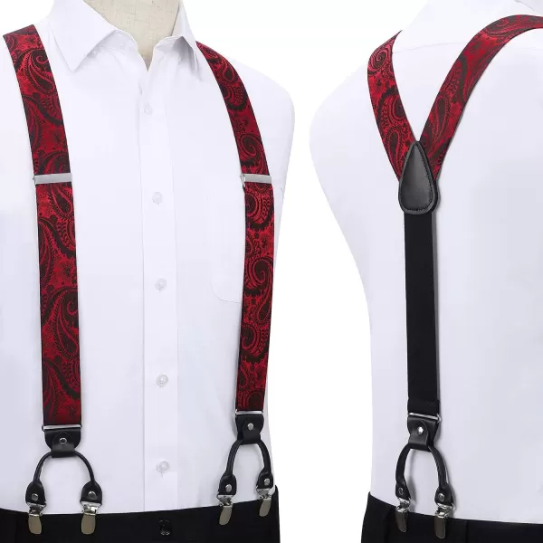 HISDERN Bow Tie and Suspenders for Men Floral Paisley Suspender Bowtie Set Adjustable Strong 6 Clips for Wedding Party