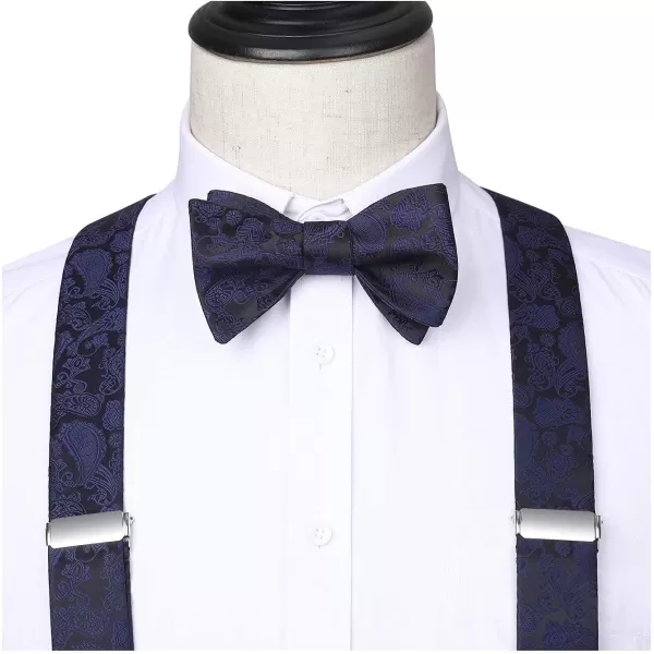 HISDERN Bow Tie and Suspenders for Men Floral Paisley Suspender Bowtie Set Adjustable Strong 6 Clips for Wedding Party