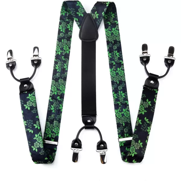 HISDERN Bow Tie and Suspenders for Men Floral Paisley Suspender Bowtie Set Adjustable Strong 6 Clips for Wedding Party