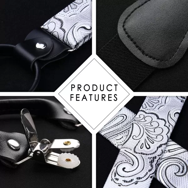 HISDERN Bow Tie and Suspenders for Men Floral Paisley Suspender Bowtie Set Adjustable Strong 6 Clips for Wedding Party