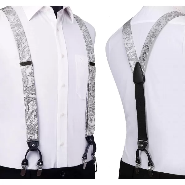 HISDERN Bow Tie and Suspenders for Men Floral Paisley Suspender Bowtie Set Adjustable Strong 6 Clips for Wedding Party