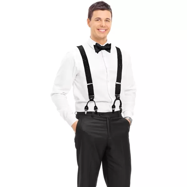 HISDERN Bow Tie and Suspenders for Men Floral Paisley Suspender Bowtie Set Adjustable Strong 6 Clips for Wedding Party