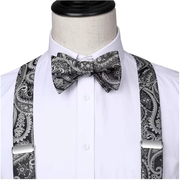 HISDERN Bow Tie and Suspenders for Men Floral Paisley Suspender Bowtie Set Adjustable Strong 6 Clips for Wedding Party
