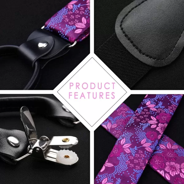 HISDERN Bow Tie and Suspenders for Men Floral Paisley Suspender Bowtie Set Adjustable Strong 6 Clips for Wedding Party