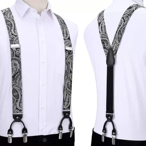 HISDERN Bow Tie and Suspenders for Men Floral Paisley Suspender Bowtie Set Adjustable Strong 6 Clips for Wedding Party
