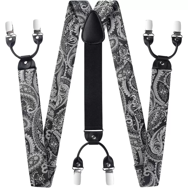 HISDERN Bow Tie and Suspenders for Men Floral Paisley Suspender Bowtie Set Adjustable Strong 6 Clips for Wedding Party