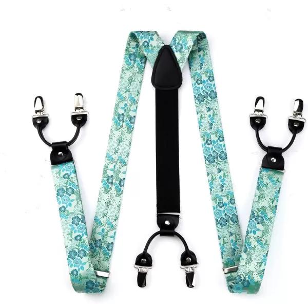 HISDERN Bow Tie and Suspenders for Men Floral Paisley Suspender Bowtie Set Adjustable Strong 6 Clips for Wedding Party