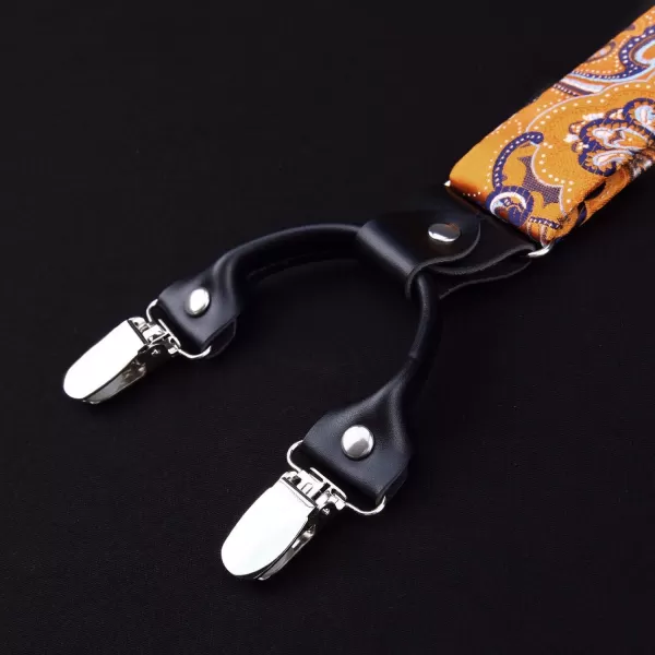 HISDERN Bow Tie and Suspenders for Men Floral Paisley Suspender Bowtie Set Adjustable Strong 6 Clips for Wedding Party