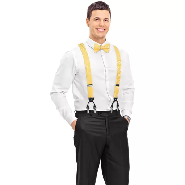 HISDERN Bow Tie and Suspenders for Men Floral Paisley Suspender Bowtie Set Adjustable Strong 6 Clips for Wedding Party