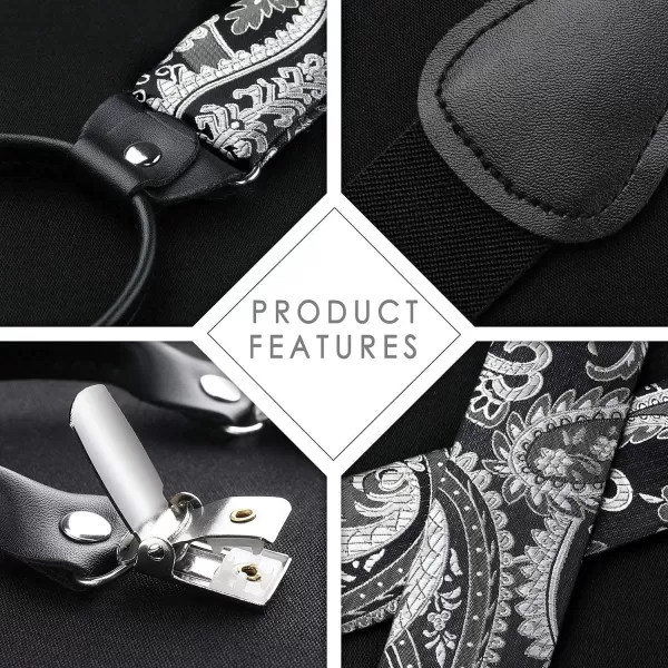 HISDERN Bow Tie and Suspenders for Men Floral Paisley Suspender Bowtie Set Adjustable Strong 6 Clips for Wedding Party