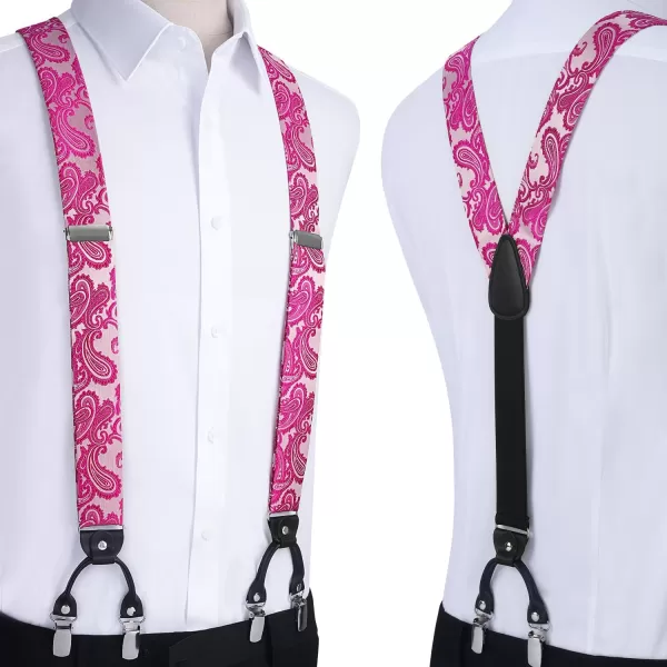 HISDERN Bow Tie and Suspenders for Men Floral Paisley Suspender Bowtie Set Adjustable Strong 6 Clips for Wedding Party