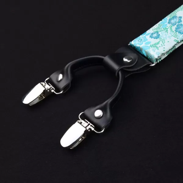 HISDERN Bow Tie and Suspenders for Men Floral Paisley Suspender Bowtie Set Adjustable Strong 6 Clips for Wedding Party