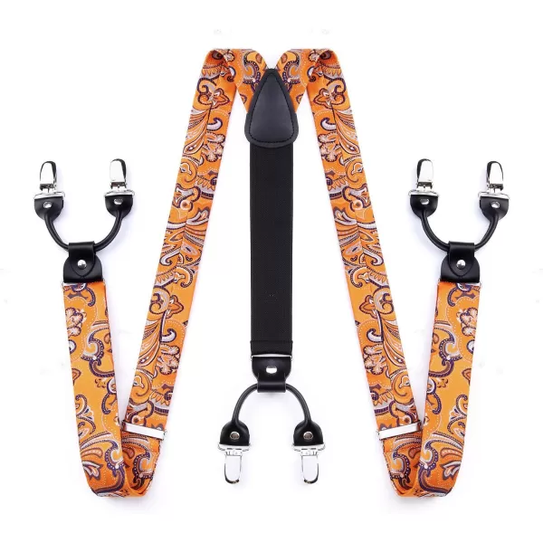 HISDERN Bow Tie and Suspenders for Men Floral Paisley Suspender Bowtie Set Adjustable Strong 6 Clips for Wedding Party