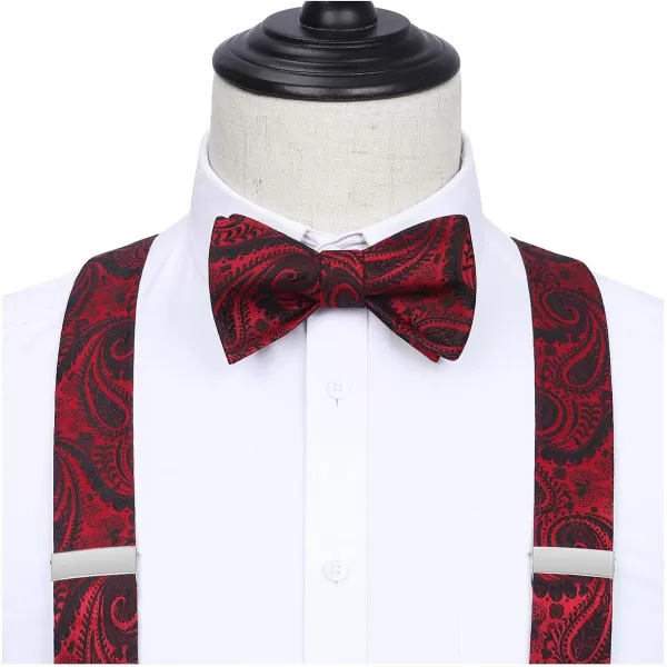 HISDERN Bow Tie and Suspenders for Men Floral Paisley Suspender Bowtie Set Adjustable Strong 6 Clips for Wedding Party