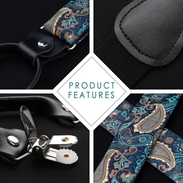 HISDERN Bow Tie and Suspenders for Men Floral Paisley Suspender Bowtie Set Adjustable Strong 6 Clips for Wedding Party