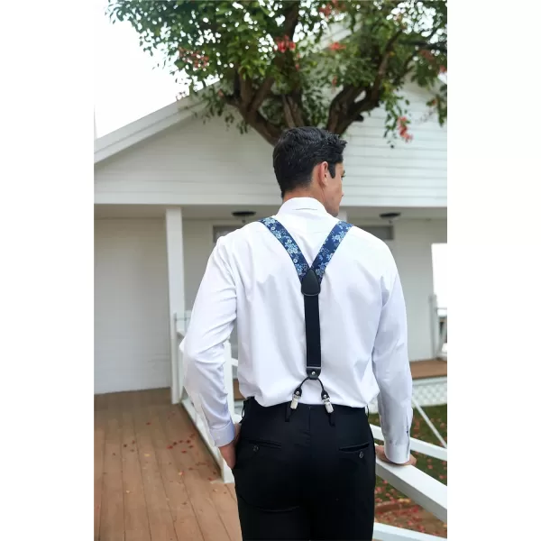 HISDERN Bow Tie and Suspenders for Men Floral Paisley Suspender Bowtie Set Adjustable Strong 6 Clips for Wedding Party
