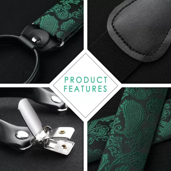 HISDERN Bow Tie and Suspenders for Men Floral Paisley Suspender Bowtie Set Adjustable Strong 6 Clips for Wedding Party