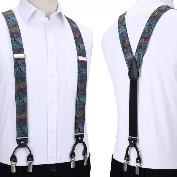 HISDERN Bow Tie and Suspenders for Men Floral Paisley Suspender Bowtie Set Adjustable Strong 6 Clips for Wedding Party