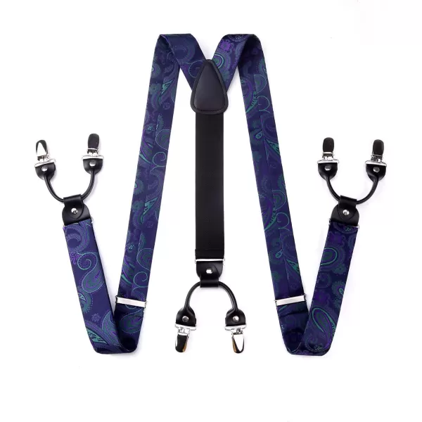 HISDERN Bow Tie and Suspenders for Men Floral Paisley Suspender Bowtie Set Adjustable Strong 6 Clips for Wedding Party