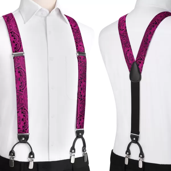HISDERN Bow Tie and Suspenders for Men Floral Paisley Suspender Bowtie Set Adjustable Strong 6 Clips for Wedding Party