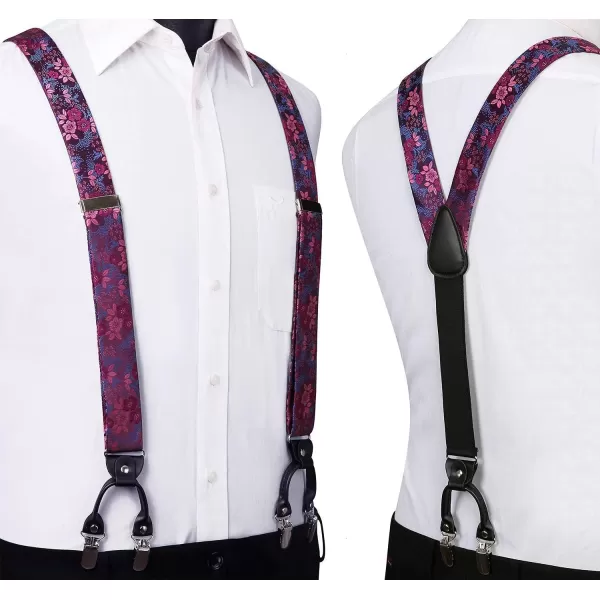 HISDERN Bow Tie and Suspenders for Men Floral Paisley Suspender Bowtie Set Adjustable Strong 6 Clips for Wedding Party