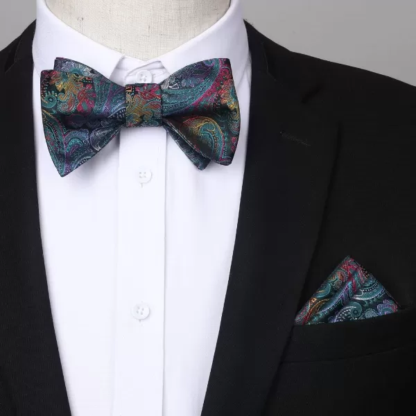 HISDERN Bow Tie and Suspenders for Men Floral Paisley Suspender Bowtie Set Adjustable Strong 6 Clips for Wedding Party