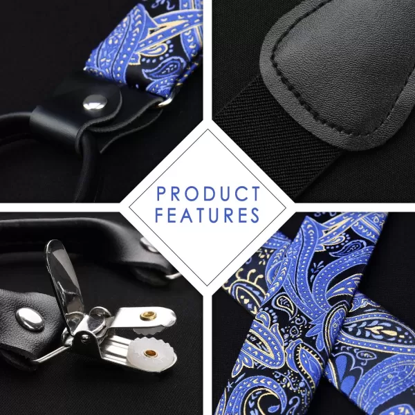 HISDERN Bow Tie and Suspenders for Men Floral Paisley Suspender Bowtie Set Adjustable Strong 6 Clips for Wedding Party