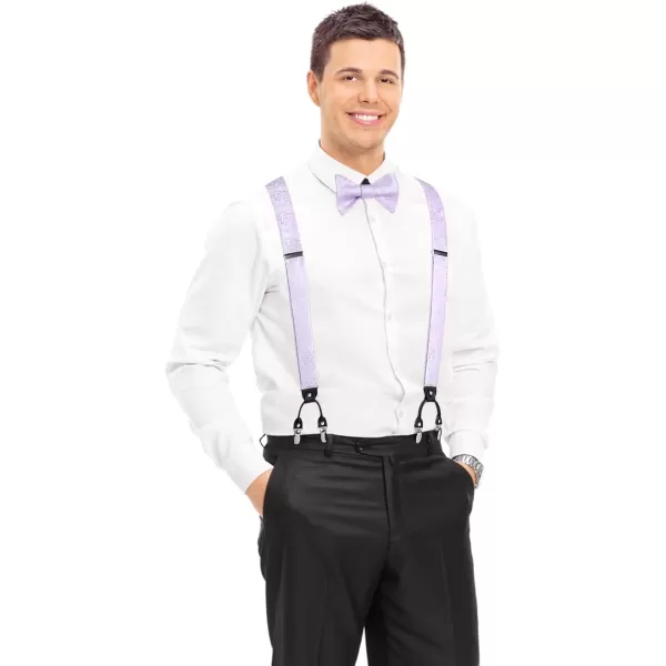 HISDERN Bow Tie and Suspenders for Men Floral Paisley Suspender Bowtie Set Adjustable Strong 6 Clips for Wedding Party