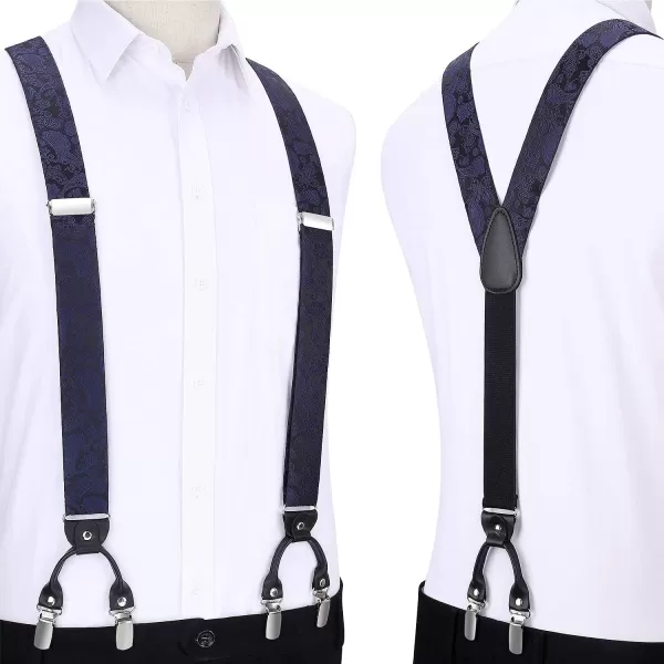 HISDERN Bow Tie and Suspenders for Men Floral Paisley Suspender Bowtie Set Adjustable Strong 6 Clips for Wedding Party