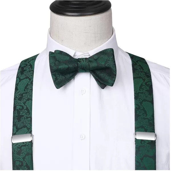 HISDERN Bow Tie and Suspenders for Men Floral Paisley Suspender Bowtie Set Adjustable Strong 6 Clips for Wedding Party