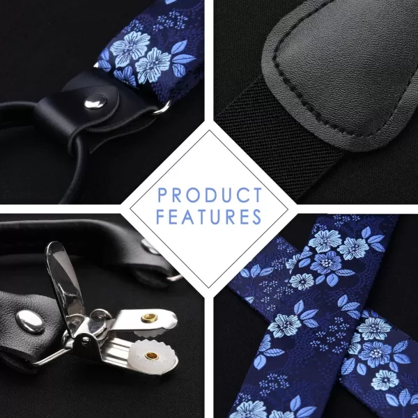 HISDERN Bow Tie and Suspenders for Men Floral Paisley Suspender Bowtie Set Adjustable Strong 6 Clips for Wedding Party