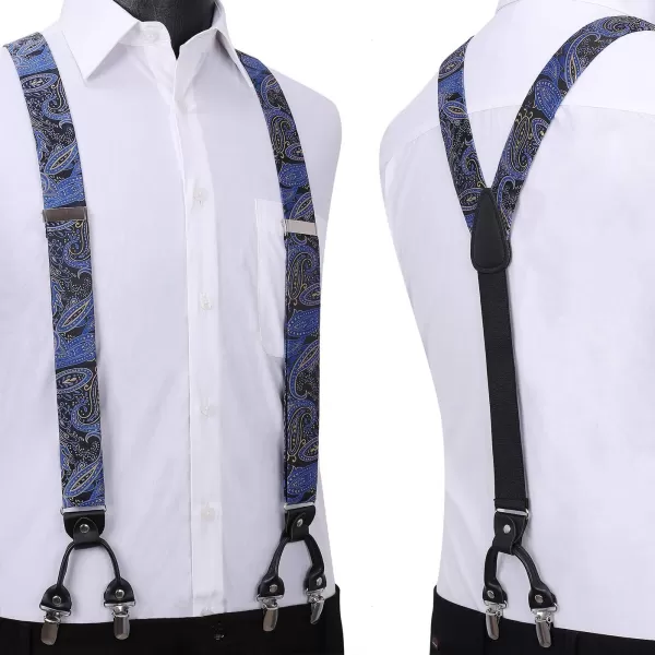 HISDERN Bow Tie and Suspenders for Men Floral Paisley Suspender Bowtie Set Adjustable Strong 6 Clips for Wedding Party