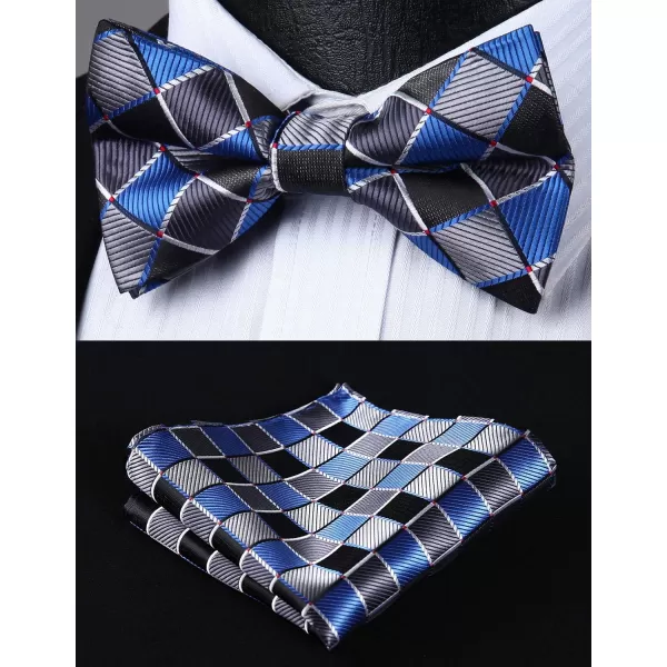 HISDERN Bow Tie and Suspenders for Men Suspender and Bowtie Handkerchief Set Adjustable Y Shape 6 Clips Wedding Brace