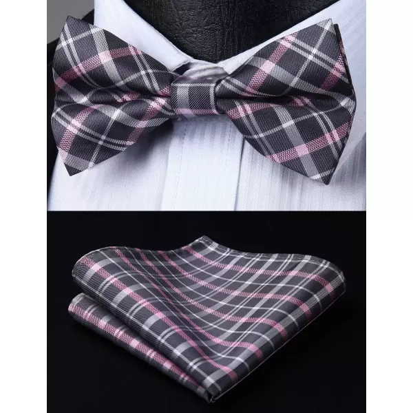 HISDERN Bow Tie and Suspenders for Men Suspender and Bowtie Handkerchief Set Adjustable Y Shape 6 Clips Wedding Brace