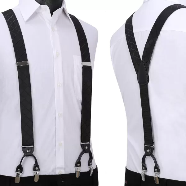 HISDERN Bow Tie and Suspenders for Men Suspender and Bowtie Handkerchief Set Adjustable Y Shape 6 Clips Wedding Brace