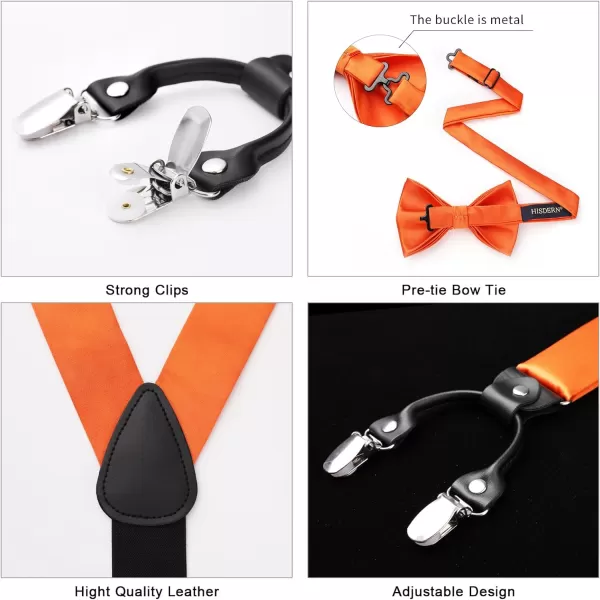 HISDERN Bow Tie and Suspenders for Men Suspender and Bowtie Handkerchief Set Adjustable Y Shape 6 Clips Wedding Brace