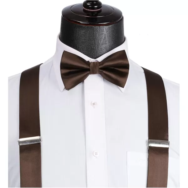 HISDERN Bow Tie and Suspenders for Men Suspender and Bowtie Handkerchief Set Adjustable Y Shape 6 Clips Wedding Brace