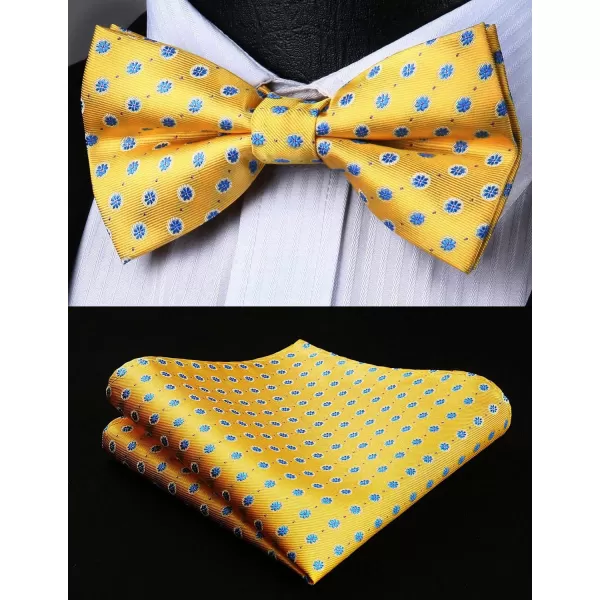 HISDERN Bow Tie and Suspenders for Men Suspender and Bowtie Handkerchief Set Adjustable Y Shape 6 Clips Wedding Brace