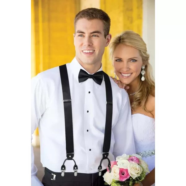 HISDERN Bow Tie and Suspenders for Men Suspender and Bowtie Handkerchief Set Adjustable Y Shape 6 Clips Wedding Brace
