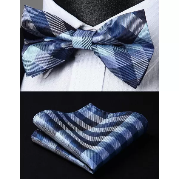 HISDERN Bow Tie and Suspenders for Men Suspender and Bowtie Handkerchief Set Adjustable Y Shape 6 Clips Wedding Brace