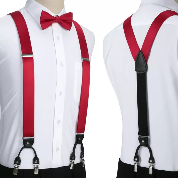 HISDERN Bow Tie and Suspenders for Men Suspender and Bowtie Handkerchief Set Adjustable Y Shape 6 Clips Wedding Brace