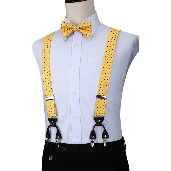 HISDERN Bow Tie and Suspenders for Men Suspender and Bowtie Handkerchief Set Adjustable Y Shape 6 Clips Wedding Brace