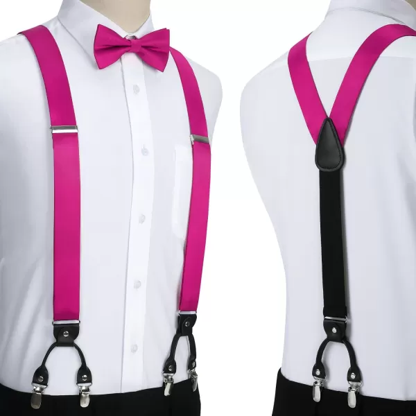 HISDERN Bow Tie and Suspenders for Men Suspender and Bowtie Handkerchief Set Adjustable Y Shape 6 Clips Wedding Brace