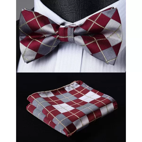 HISDERN Bow Tie and Suspenders for Men Suspender and Bowtie Handkerchief Set Adjustable Y Shape 6 Clips Wedding Brace