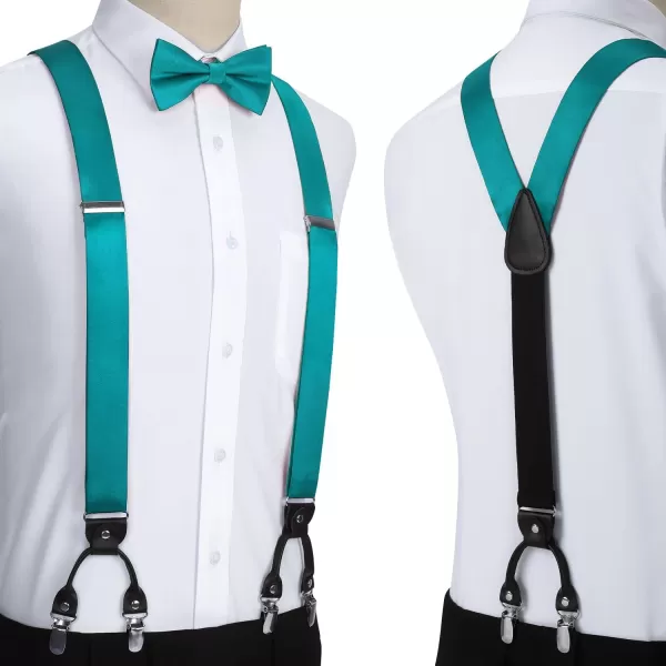 HISDERN Bow Tie and Suspenders for Men Suspender and Bowtie Handkerchief Set Adjustable Y Shape 6 Clips Wedding Brace