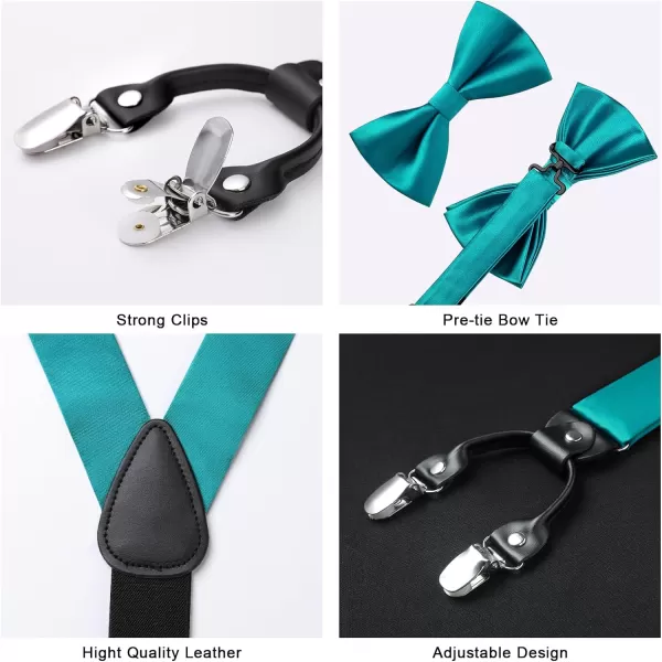 HISDERN Bow Tie and Suspenders for Men Suspender and Bowtie Handkerchief Set Adjustable Y Shape 6 Clips Wedding Brace