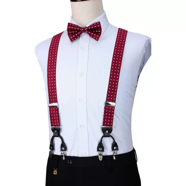 HISDERN Bow Tie and Suspenders for Men Suspender and Bowtie Handkerchief Set Adjustable Y Shape 6 Clips Wedding Brace