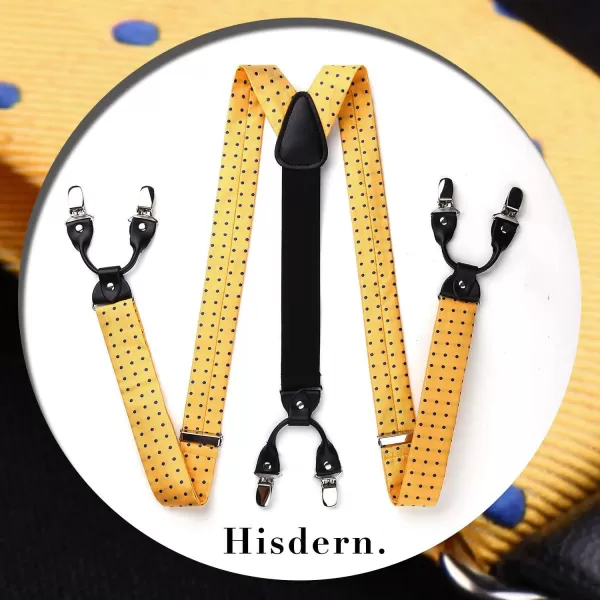 HISDERN Bow Tie and Suspenders for Men Suspender and Bowtie Handkerchief Set Adjustable Y Shape 6 Clips Wedding Brace